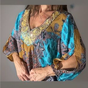 Lane Bryant Shirt size 14 16 Paisley Colorful Floral Print Blouse Sequins Tunic